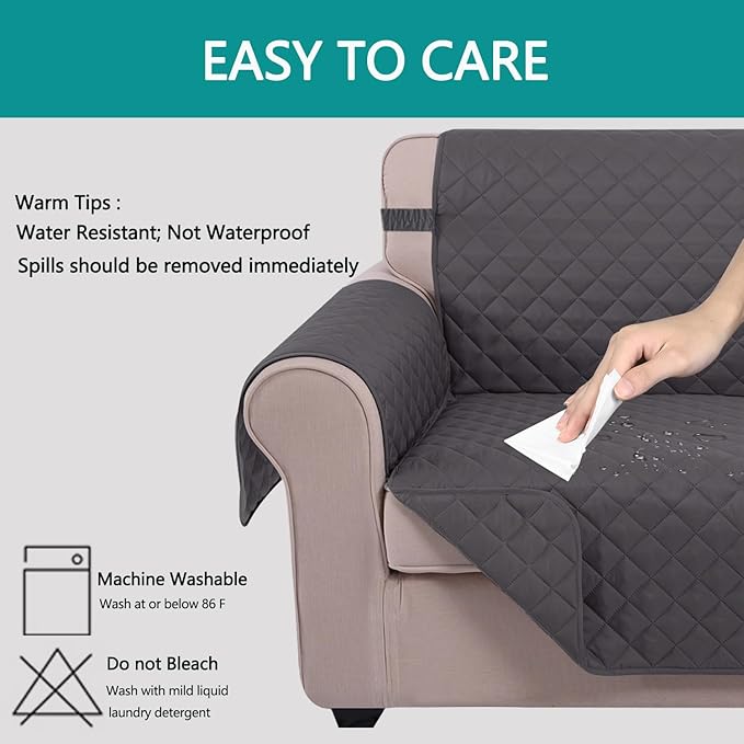 U-NICE HOME Loveseat Sofa Cover Reversible Couch Cover for Dogs with Elastic Straps Water Resistant Furniture Protector for Pets Couch Cover for 2 Cushion Couch (Loveseat, Dark Grey/Dark Grey)