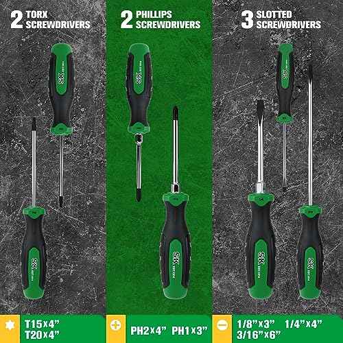 SK 7-Piece Magnetic Screwdriver Set, Includes Slotted/Phillip/Star Screwdrivers, S2 Steel, SureGrip Handle