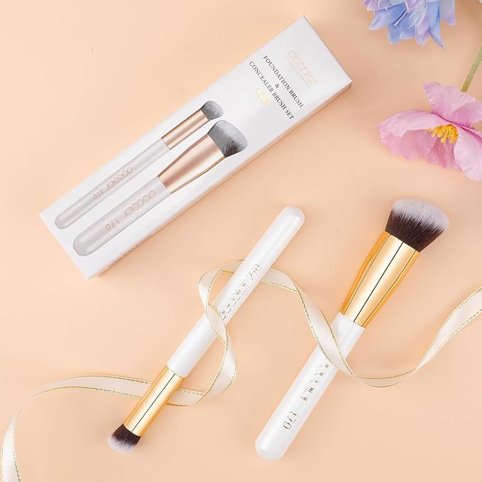 docolor Foundation Brush & 270 Concealer Brush Set, 2PCS Professional Makeup Brushes Angled Kabuki Brush for Flawless Liquid, Cream, Sculpting, Mineral Blending and Buffing