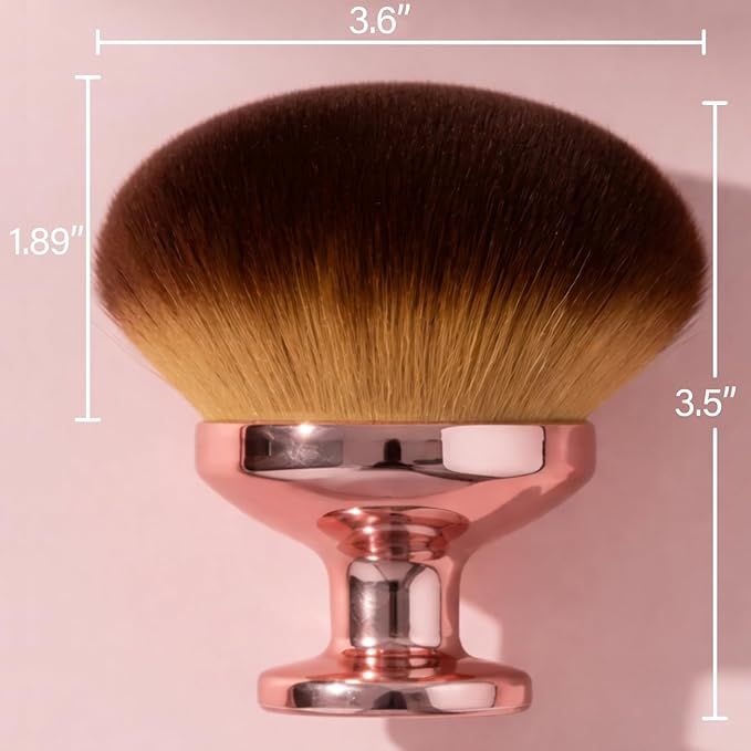 Extra Large Body Makeup Brush For Self Tanner, Leg Makeup &Bronzer Blend,3.6inch Wide-headed Kabuki Brush Provides More Even&Pretty Application, Oval Face&Back Makeup Brush, Wet&Dry Use-Pink Rose Gold