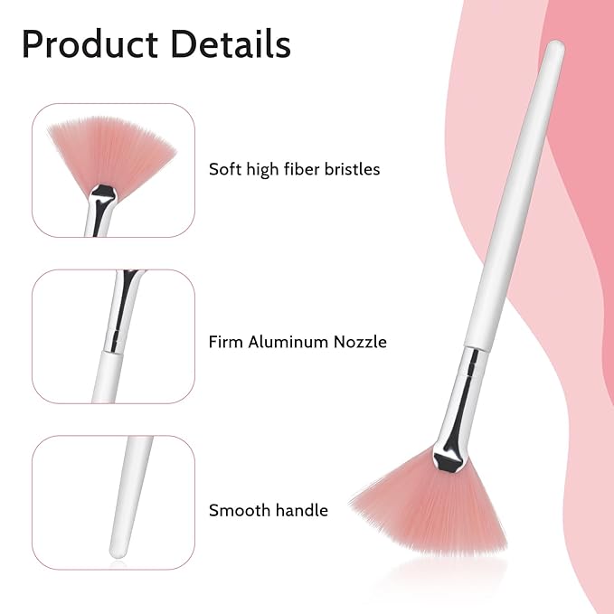 Giantree 4 Pcs Fan Brushes for Facial, Face Mask Applicator Soft Makeup Brushes Esthetician, Flat Head Mask Acid Applicator Esthetician Brush for Women Girls Mud Clay Mask Makeup Peel(Pink and White)