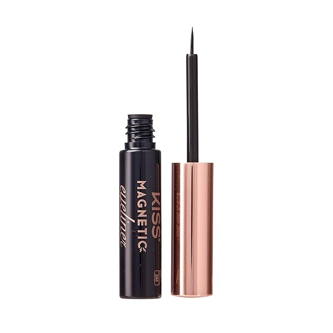 KISS Magnetic False Eyelashes and Eyeliner, ‘Charm’, 12mm, Easy to Apply, Reusable, No Glue, Flexible Band, Precision Felt Tip, Fortified Formula, 1 Pair Strip Lashes (Pack of 2)