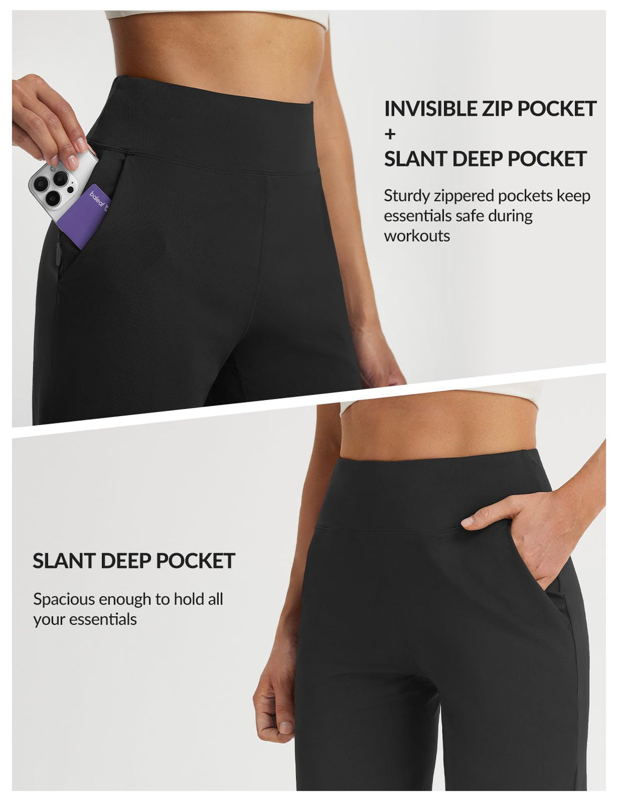 baleaf Women's Bermuda Shorts 9" Knee Length High Waisted Long Shorts with Zipper Pockets Golf Shorts for Women Walking Travel Athletic Running Hiking Workout Black L