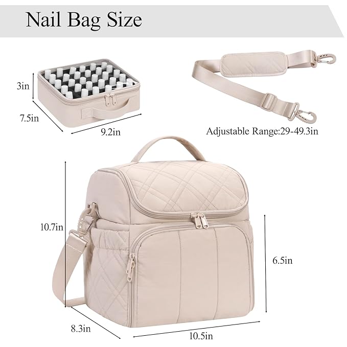 Nail Polish Organizer with 2 Detachable Cases Hold 60 Bottles & Nail Lamp, Portable Nail Organizers and Storage with Handle & Shoulder Strap, Travel Nail Bag for Manicure Tools