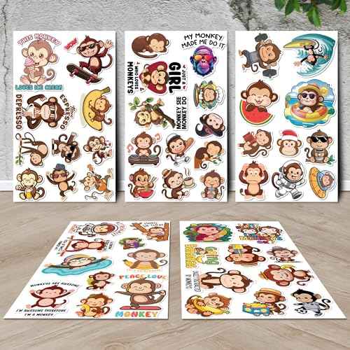 Monkey Stickers 50 Pieces Vinyl Waterproof Decal for Laptop Water Bottle Phone Car Window Bike Motorcycle Stakeboard Scrapbook Monkeys Sticker Gifts for Kid Teen Adult