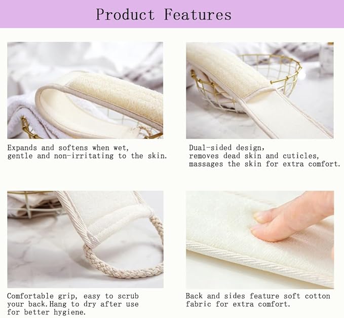 Natural Loofah Back Scrubber for Shower,Back exfoliator for Shower, luffa Exfoliating Bath Strap, loofah Back Scrubber for Women and Men