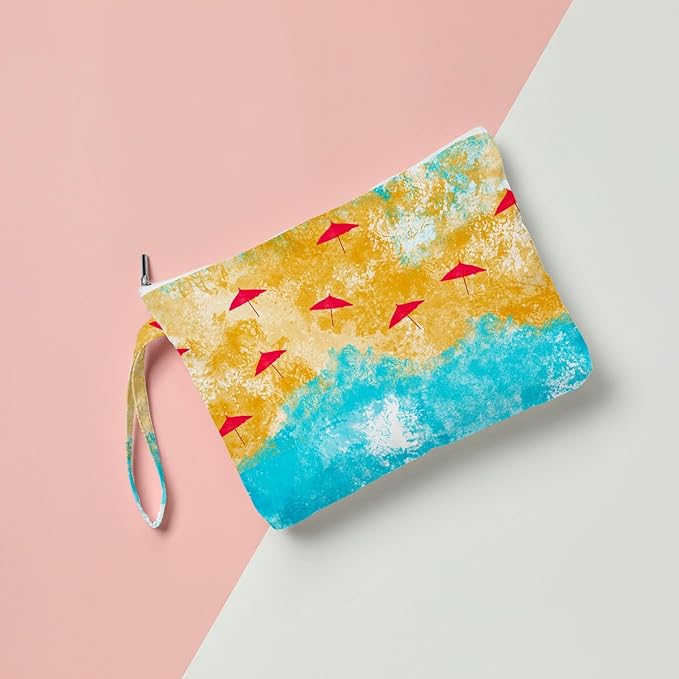 Fokongna Travel Makeup Bag - Wet Dry Bag for Swimsuit, Beach Pool Diapers, Dirty Yoga Gym Clothes - Zipper Pouch for Women, Sister, Friends - Ocean Sea Shells Beach Starfish