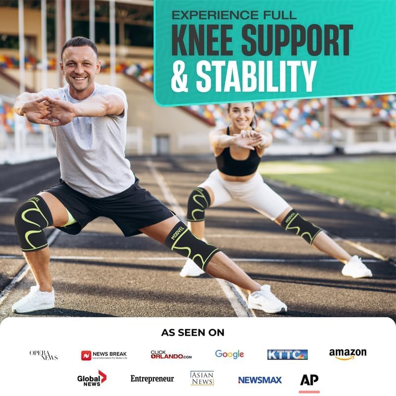 Modvel 2 Pack Knee Brace for Women & Men - Workout Knees Compression Sleeve for Knee Pain Relief Joint Support for ACL, Arthritis, Meniscus Tear Knees Brace for Sports, Rodilleras para Gym Fitness