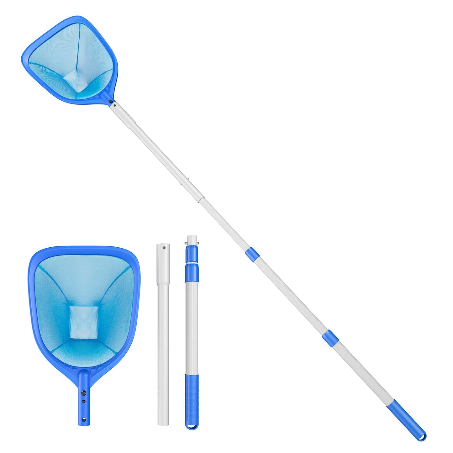 Mowend Swimming Pool Skimmer Net Total Length 67.7 inches, Leaf Rake Net with Adjustable Aluminum Pole for Fast Cleaning Ponds, Hot Tub, and Spas, Pool Cleaner Supplies and Accessories
