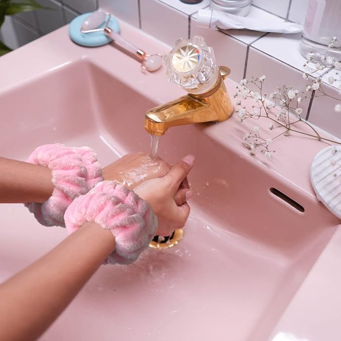 2 Pairs Wrist Washband for Women Washing Face, Wrist Spa Washband Absorbent Wristbands, Prevent Liquids from Spilling Down Your Arms