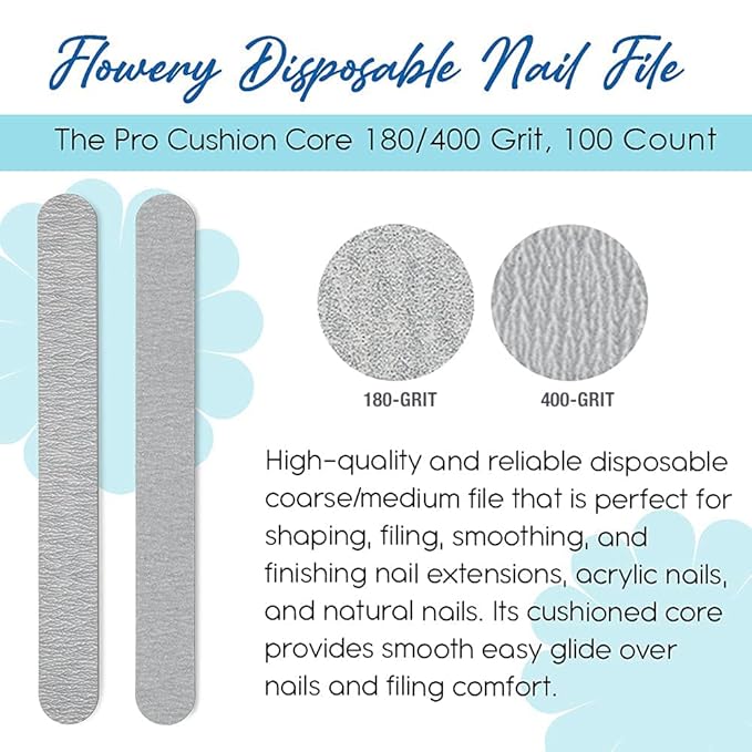 Flowery Disposable Nail File (180/400 Grit Cushion Silver)