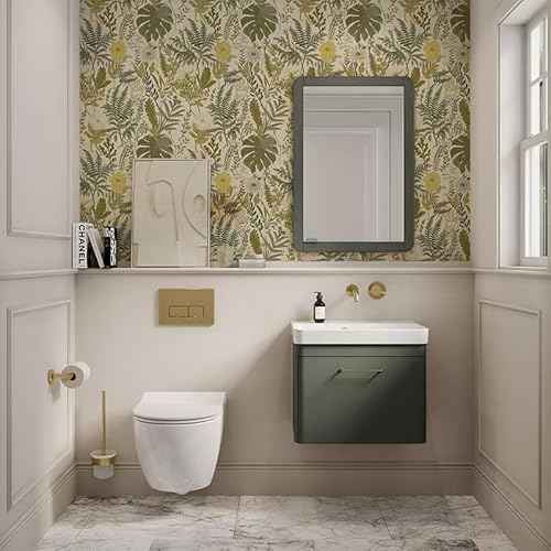 Peel and Stick Wallpaper Boho Bathroom Wallpaper Green/Yellow/Beige Wall Paper 17.7"x118" Removable Self Adhesive Contact Paper Tropical Botanical Floral Fern Leaves Wall Mural
