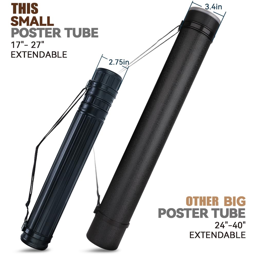 TRANSON 2-Pack Small Poster Tube Storage 17“ to 27” Extendable for Documents Blueprints Artworks Scrolls