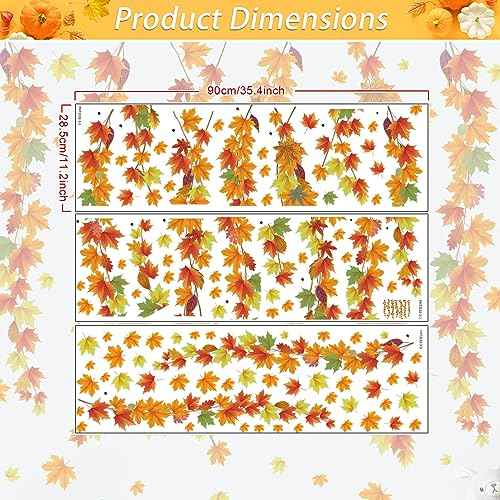 3 Sheets Maple Leaves Vine Wall Sticker Fall Leaf Wall Decal Removable Peel and Stick Autumn Wall Art Decor for Sofa Background Baby Bedroom Nursery Room Decorations