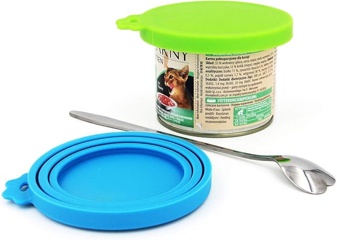 Comtim Pet Food Can Lids, Silicone Can Covers for Dog Cat Food, Universal Size Fit Small Medium Large Cans, 2 Pack and 1 Pet Food Cans Spoon