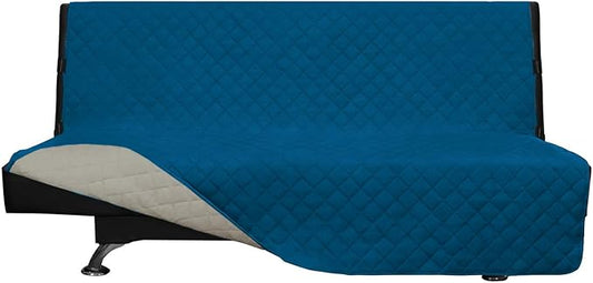 Easy-Going Futon Sofa Slipcover Reversible Sofa Cover Armless Futon Cover Furniture Protector Couch Cover Water Resistant Pets, Kids, Children, Dog, Cat (Futon, PeacockBlue/Beige)