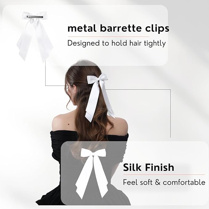 LuSeren 2 PCS Double Layer Hair Bows White Hair Ribbon Clips Ponytail Holder Accessories for Women Girls Toddlers Teens Kids