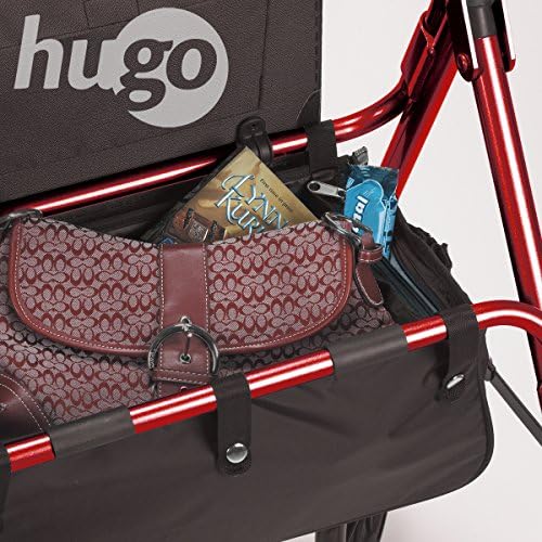 Hugo Mobility 700-961 Foldable Rollator Walker with Seat and Saddle Bag, Red