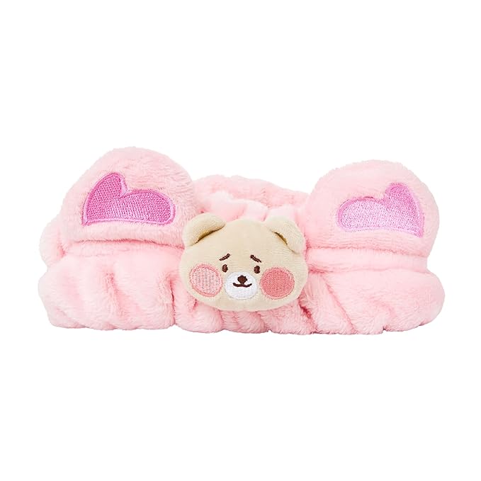 The Crème Shop Boba Bears 3D Teddy Headband - Spa Headband for Skincare, Face Masks, Washing Face, Makeup and Bathing - Soft, Gentle Material for All Skin Types (Straw-Berry Fluff)