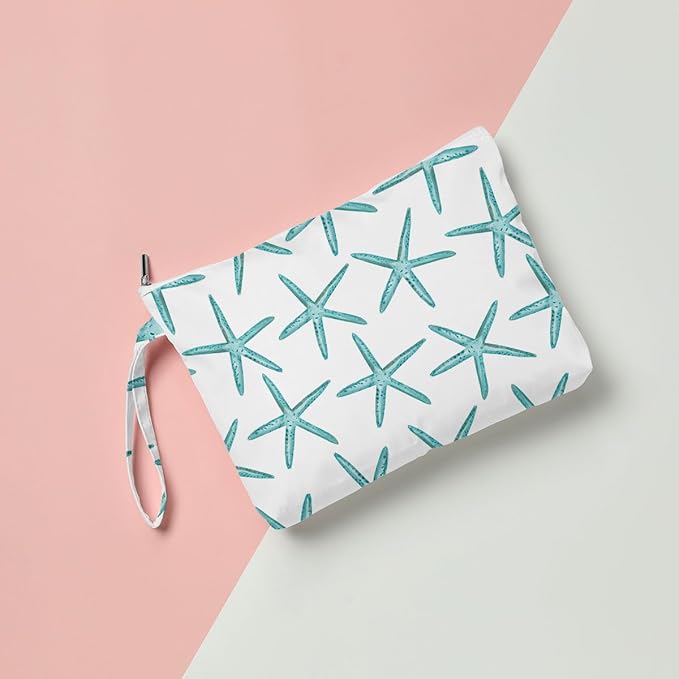 Fokongna Wet Dry Bag for Travel, Makeup, Swimsuit, Beach, Pool, Diapers, Yoga, Gym Clothes - Zipper Pouch for Women, Sister, Friends - Ocean Sea Shells Starfish Design