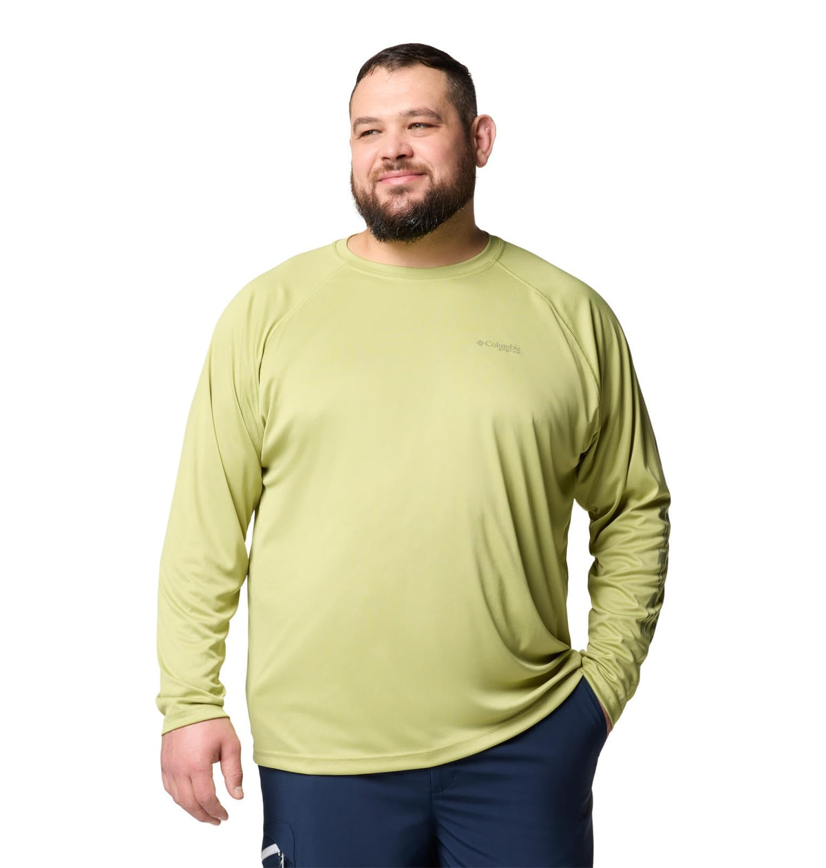 Columbia Men's PFG Terminal Tackle Long Sleeve Fishing Shirt, Pear/Cypress Logo, X-Large Tall