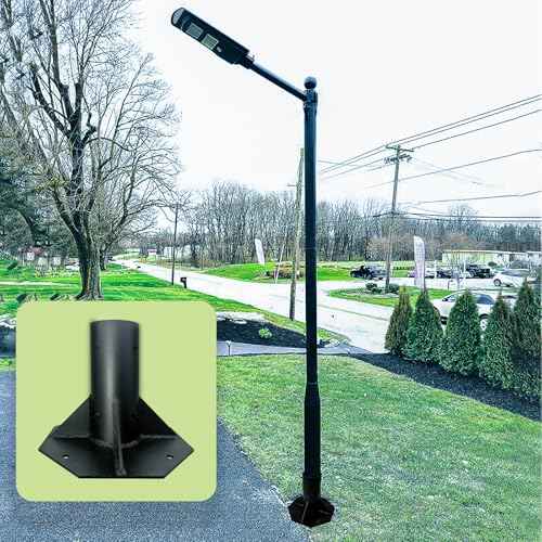 Outdoor Light Post Base for 3 inch Surface Mount Post, Heavy Duty Metal Flange Anchor Base, Black Pier Mount Adapter with Accessories, Used for Patio Outside Deck Yard Home Lawn (10-inch mount base)