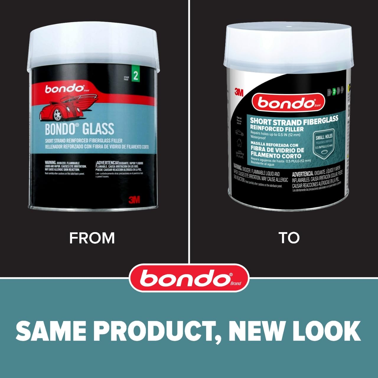 3M Bondo Short Strand Fiberglass Reinforced Filler 1.37 LB (621 g) with Bondo Cream Hardener 0.5 oz (14g), Repair Holes Up To 0.5 IN, Waterproof (SS-PT-ES)
