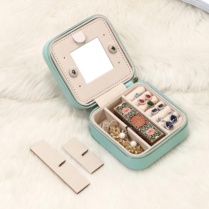 Jewelry Case with Mirror, Small Travel Jewelry Organizer, Portable Jewelry Box Mini Organizer Display Storage Box For Rings Earrings Necklaces (4Color - 4packs)