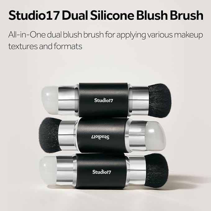 STUDIO17 Dual Ended Silicone Tip Blush Brush | Korean Olive Young Makeup Tool for Contouring & Blush Application | Skin-Friendly Non-Irritating Professional Face Makeup Brush
