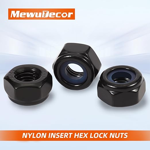 MewuDecor 1/4-20 Nylon Insert Hex Lock Nuts Locknuts, 304 Stainless Steel 18-8, Black Oxide, 25 PCS