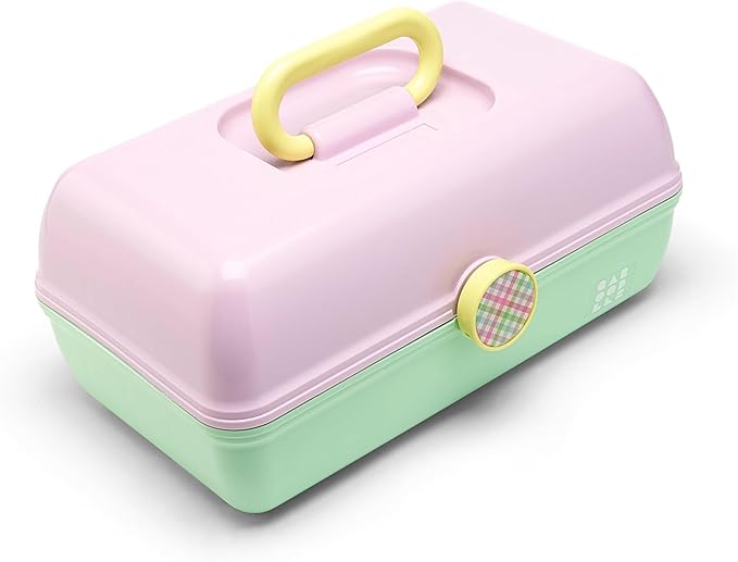 Caboodles On-The-Go Girl Makeup Box, Two-Tone Lavender and Light Green, Hard Plastic Makeup Organizer Box, Built-In Mirror, Secure Latch for Safe Travel, Spacious Storage for Large Items