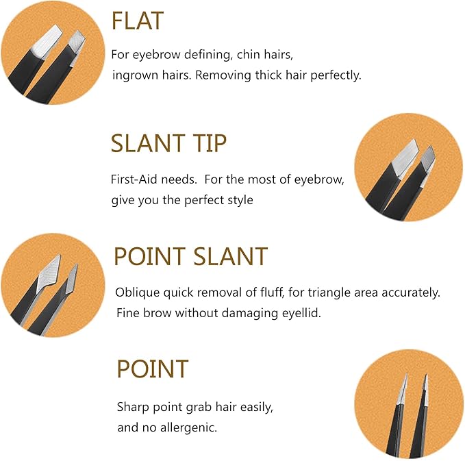 LUDOUPIER [4+1 Pieces] Tweezers Set with Travel Case, Great Precision Upgrade Professional Anti-rust Alloy Tweezers for Women & Men Multi-purpose as Eyebrows Facial Hair Ingrown Hair Removal