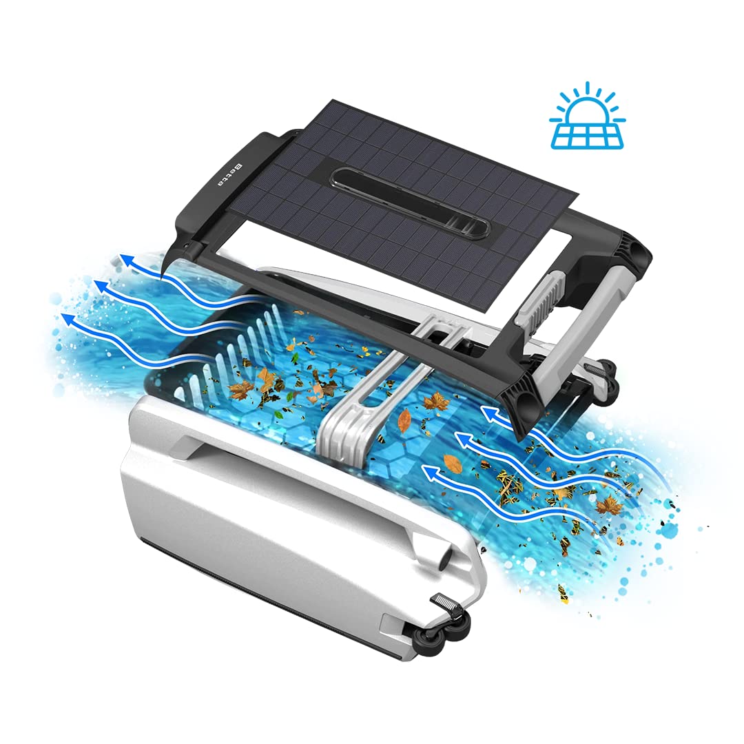 Betta SE Solar Powered Automatic Robotic Pool Surface Skimmer Cleaner with 24/7 Continuous Cleaning Battery Power and Re-Engineered Twin Salt Chlorine Tolerant Motors (White)