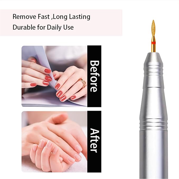 10pcs Diamond Flame Titanium Cuticle Drill Bits Set, Professional Cuticle Nail Drill Bits for Dead Skin 3/32'' Nails Dry Manicure Pedicure Shape Remove Nail Salon Tools(Gold, Fine-F)