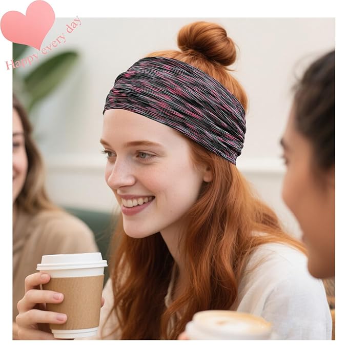 Sefiinh Wide Headbands For Women Stretch Headband Boho Head Bands Women's Hair Band Turban Workout Hairband Accessories Space Dyed 6 Pack