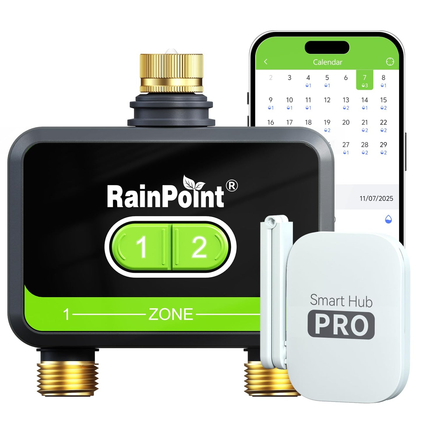RainPoint WiFi Water Timer for Garden Hose with Brass Inlet & Outlet, 2-Zone Smart Hose Timer, WiFi Irrigation Controller via APP/Voice Control, Automatic Sprinkler Watering System for Lawns and Yard