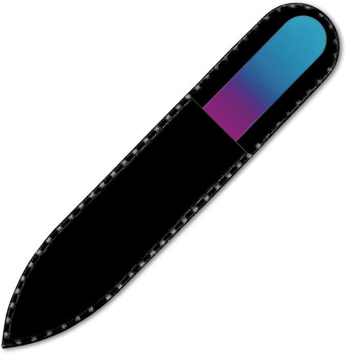 Mont Bleu Rainbow Crystal Nail File in Black Pouch - Small/Purse Size - Czech Tempered Glass - Handmade in Bohemia (Czech Republic)