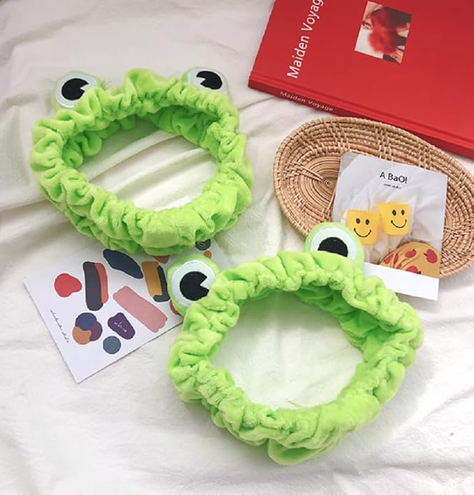 Makeup Headbands for Women for Washing Face Frog Headband Cute Spa Animal Facial Hair Band for Girls Soft Elastic Skincare Shower Head Wraps Green