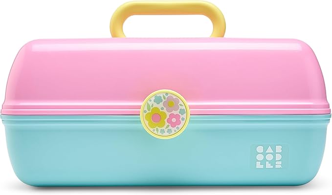 Caboodles On-The-Go Girl Makeup Box, Two-Tone Pink and Light Blue, Hard Plastic Makeup Organizer Box, Built-In Mirror, Secure Latch for Safe Travel, Spacious Storage for Large Items