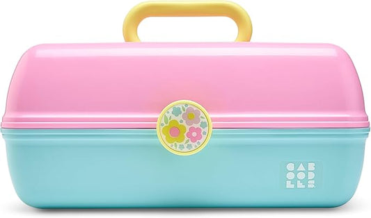 Caboodles On-The-Go Girl Makeup Box, Two-Tone Pink and Light Blue, Hard Plastic Makeup Organizer Box, Built-In Mirror, Secure Latch for Safe Travel, Spacious Storage for Large Items