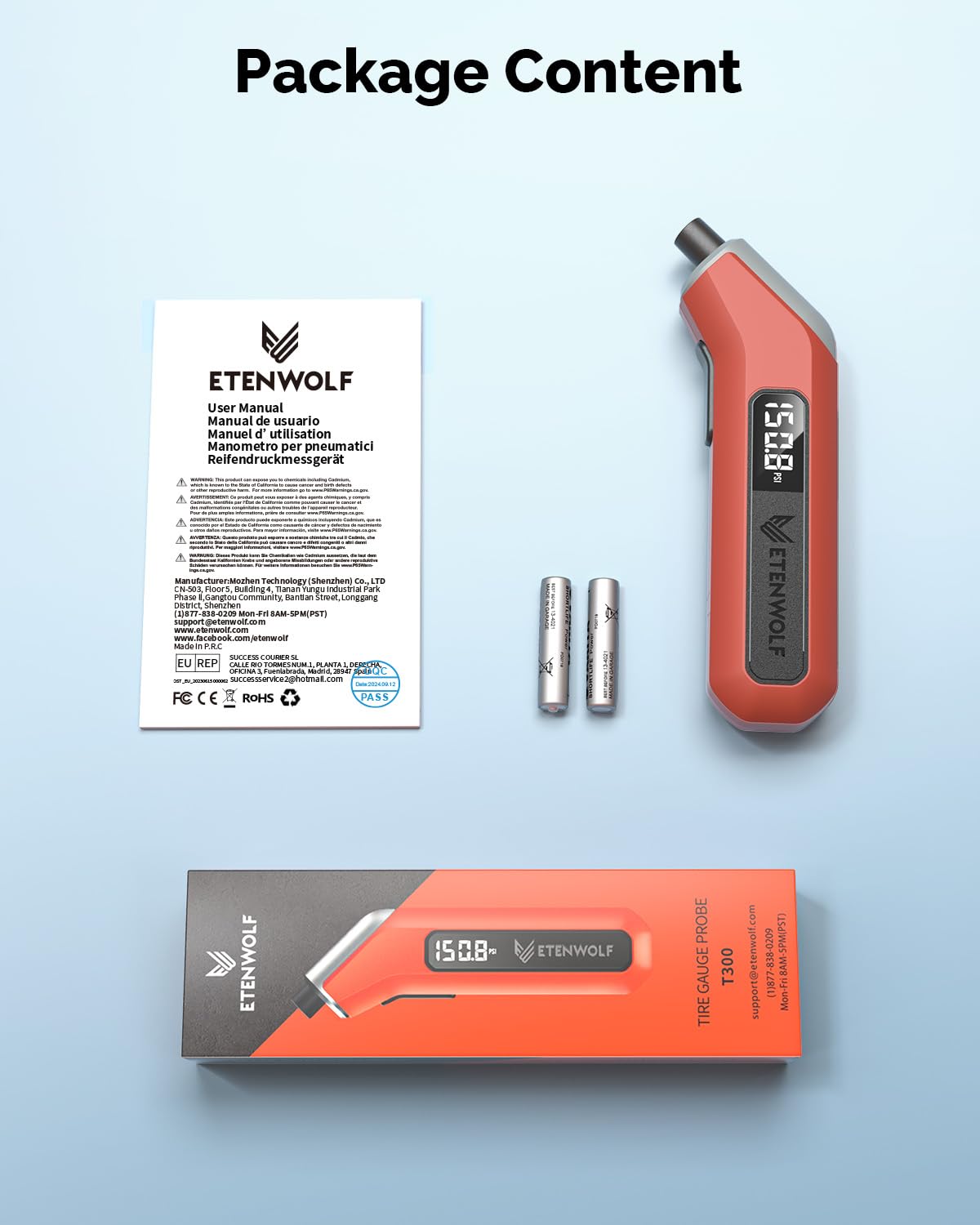 ETENWOLF Digital Tire Pressure Gauge 2 Pack, Industrial Tire Gauge 3-200 PSI, Calibrated to ANSI B40.7 Grade 2A(Plus-Minus 0.5%), Air Pressure Gauge with Replaceable AAA Batteries (Vivid Orange)