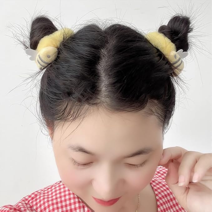 Yellow Plush Bear Ears Headband and Hair Ties, 2-Piece Spa Headband & Wristband Set, Soft Towels Washbands Elastic Plush Bear Spa Hairband, Ponytail Holders