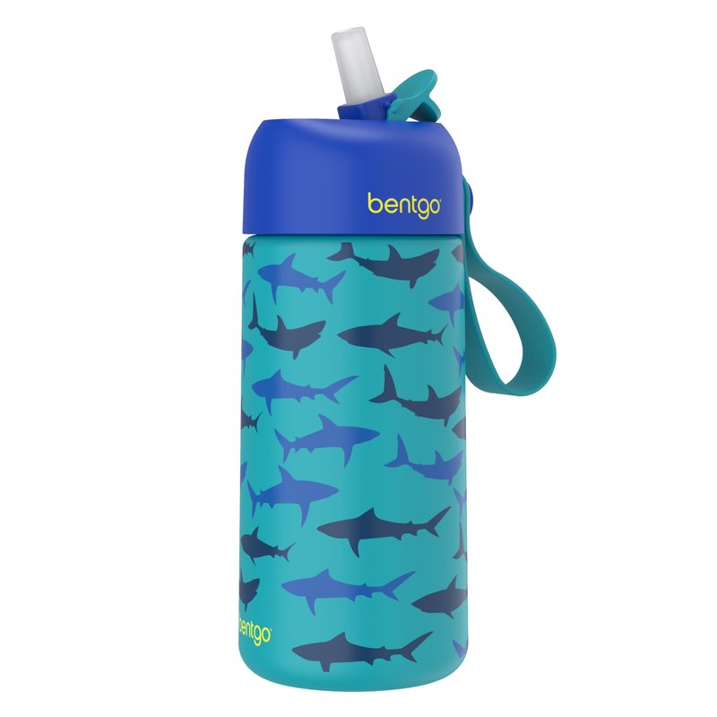 Bentgo® Kids Stainless Steel Insulated Water Bottle - Leak-Proof; Keeps Cool for 12 Hours; Durable, BPA-Free, Dishwasher Safe 14 oz. Cup for Ages 3+ for School/Sports/Daycare (Sharks)