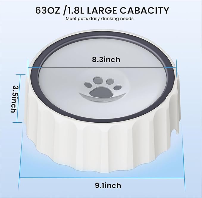 Dog Small Animals Water Bowl No Spill 70oz/2L Large Capacity Dispenser Non Slip No Splash Small Animals Bowl Pet Slow Feeder No Drip Dog Water Bowl on Vehicle for Dogs and Cats - Grey