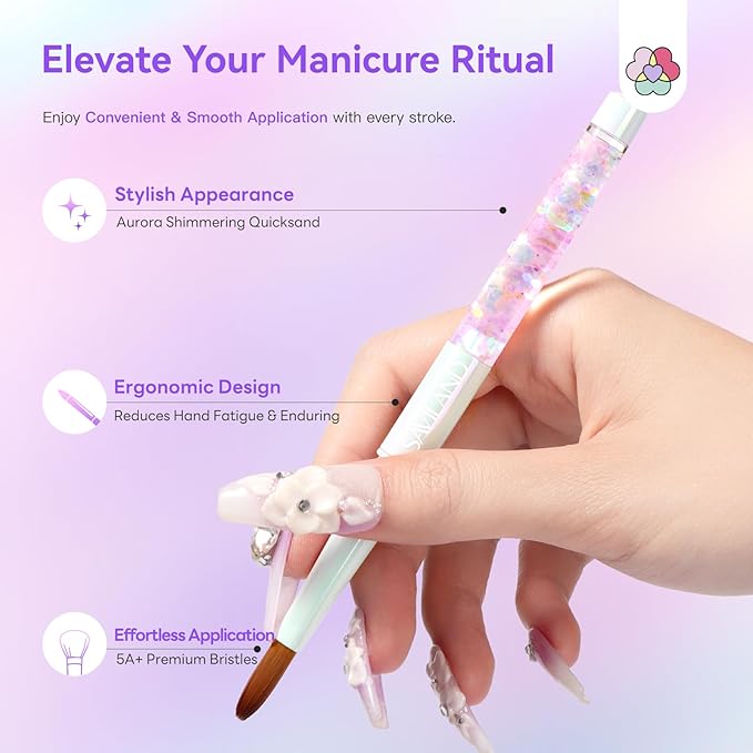 SAVILAND Kolinsky Acrylic Nail Brush Set: Size 6/10/14 Professional Acrylic Brush with Cleaner Tool Nail Brushes for Acrylics Application Nails Extension 3D Nails art Salon Home DIY