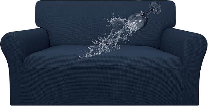 Easy-Going 100% Waterproof Loveseat Couch Cover, Dual Waterproof Sofa Cover, Stretch Jacquard Sofa Slipcover, Leakproof Furniture Protector for Kids, Pets, Dog and Cat (Loveseat, Dark Blue)