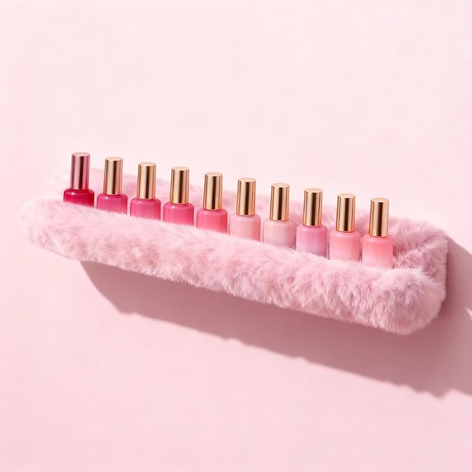 YMVV Nail Polish Wall Shelf - 15-Inch Furry Plush Display & Organizer Rack, Holds 60+ Polishes, Soft Ledge for Bedroom, Bathroom, Salon - Protects Bottles from Scratches，6 Pack Pink