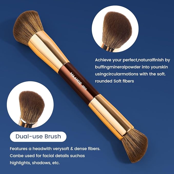 MAANGE 20 PCS Foundation Makeup Brush Set, Double-ended Kabuki Contour Brush for Liquid Powder Concealer Blending Blush Makeup Tools (Coffee Gold)