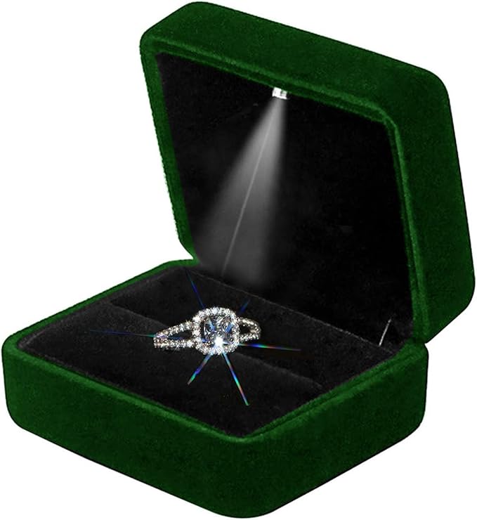 GBYAN Ring Box with LED Light Velvet Emerald Jewelry Box