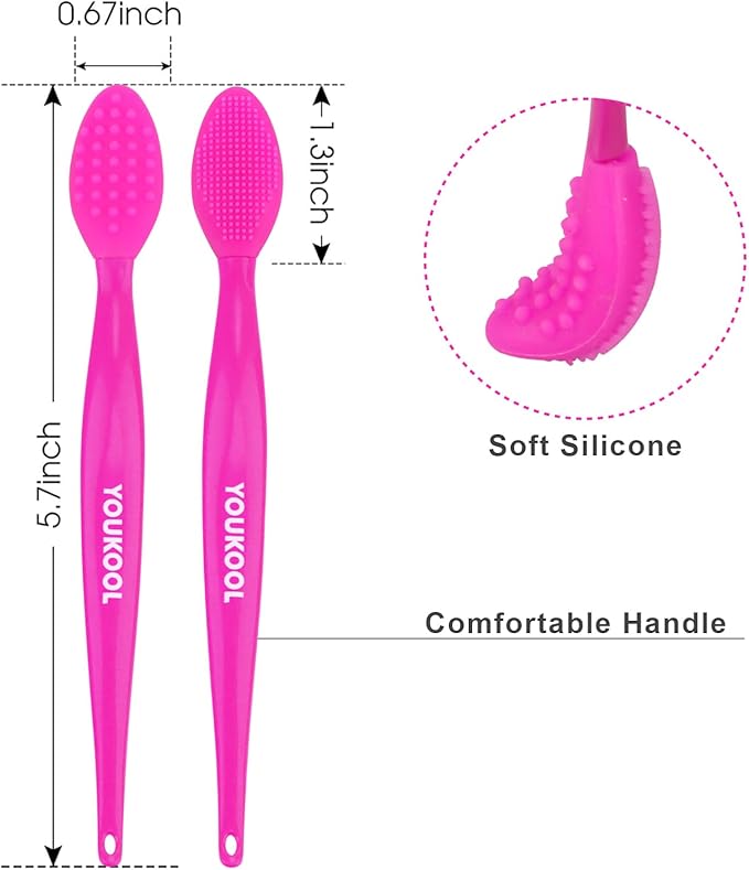 Pore Cleansing Silicone Facial Brush | Face Scrubber & Massager for Blackhead & Whitehead Removal, Sebum Reduction, Gentle Exfoliation & Clearer Skin | Suitable for All Skin Types,Fuchsia,2pc